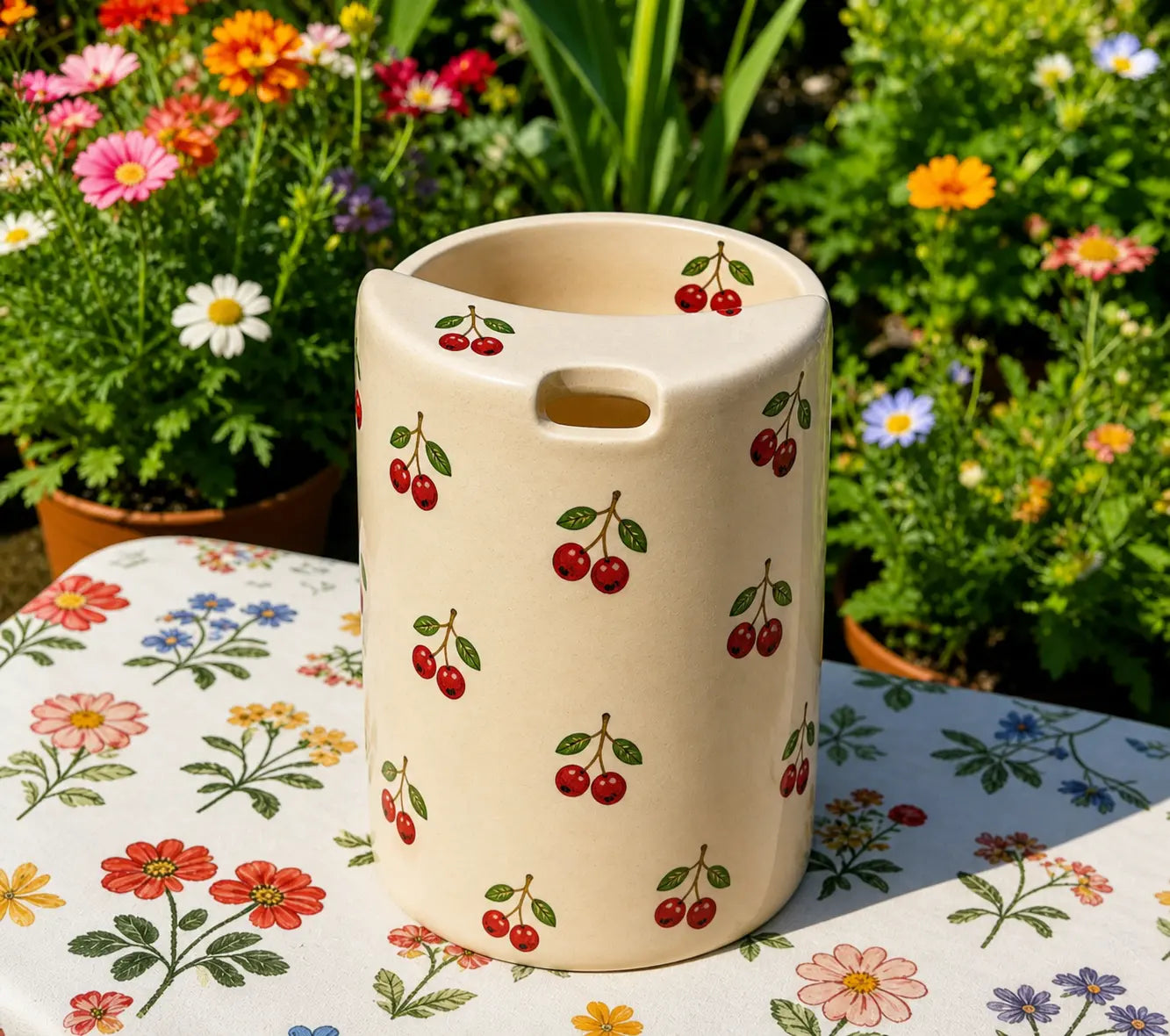 Cherry Ceramic Travel Mug – Handmade Cute Coffee Tumbler, Aesthetic Fruit Mug, Gift for Her
