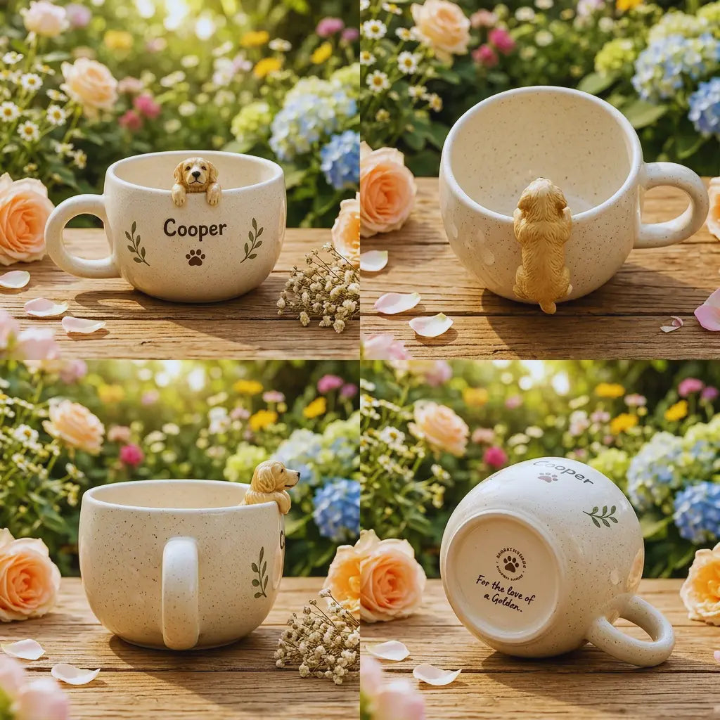 Personalized Ceramic Pet Mug, Peekaboo Dog Cat Design, Custom Name Coffee Cup Siporia