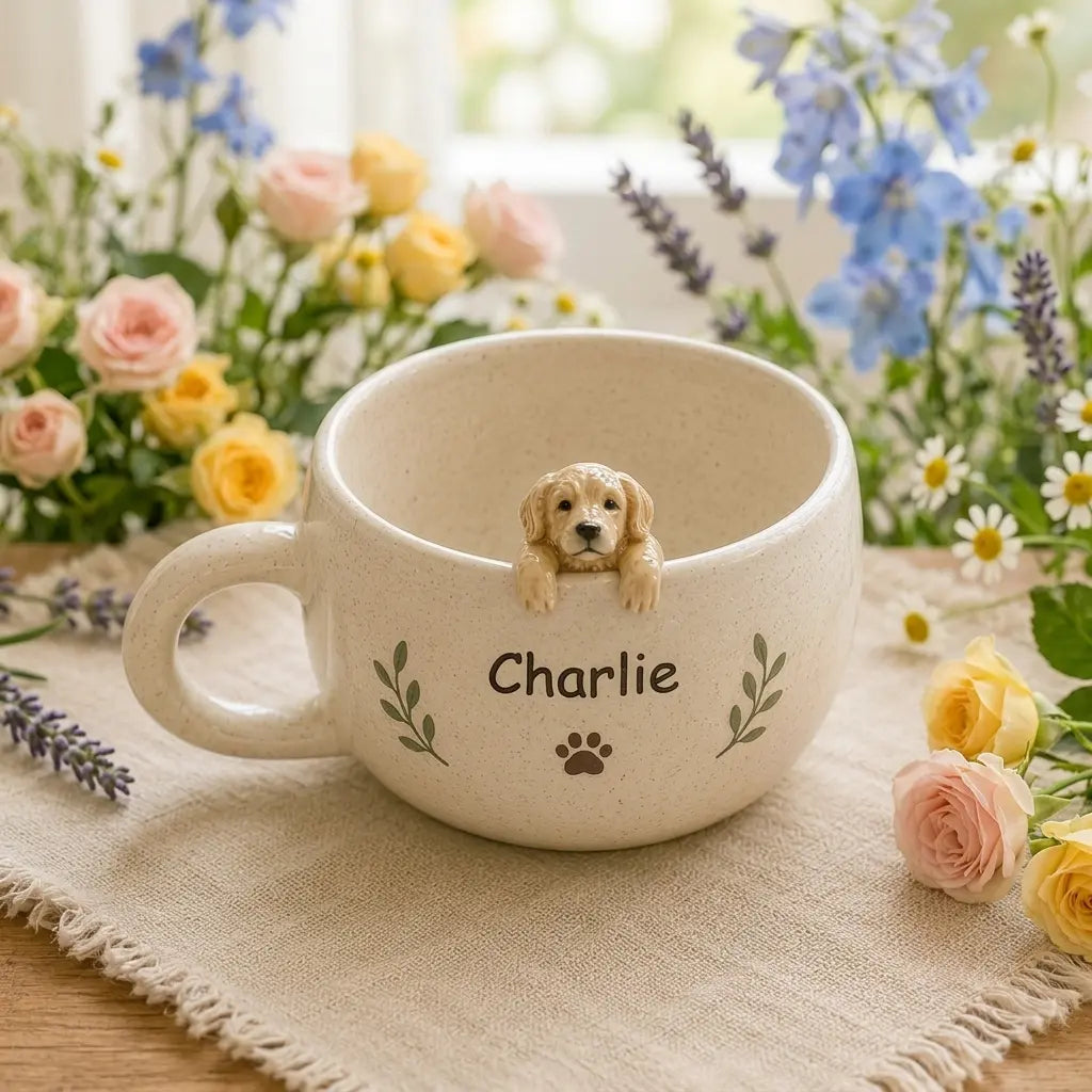 Personalized Ceramic Pet Mug, Peekaboo Dog Cat Design, Custom Name Coffee Cup Siporia