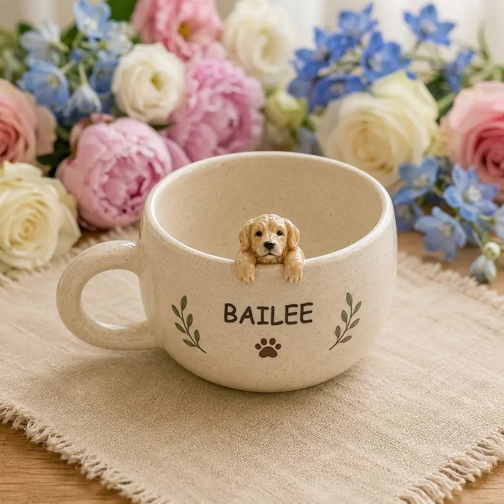 Personalized Ceramic Pet Mug, Peekaboo Dog Cat Design, Custom Name Coffee Cup Siporia
