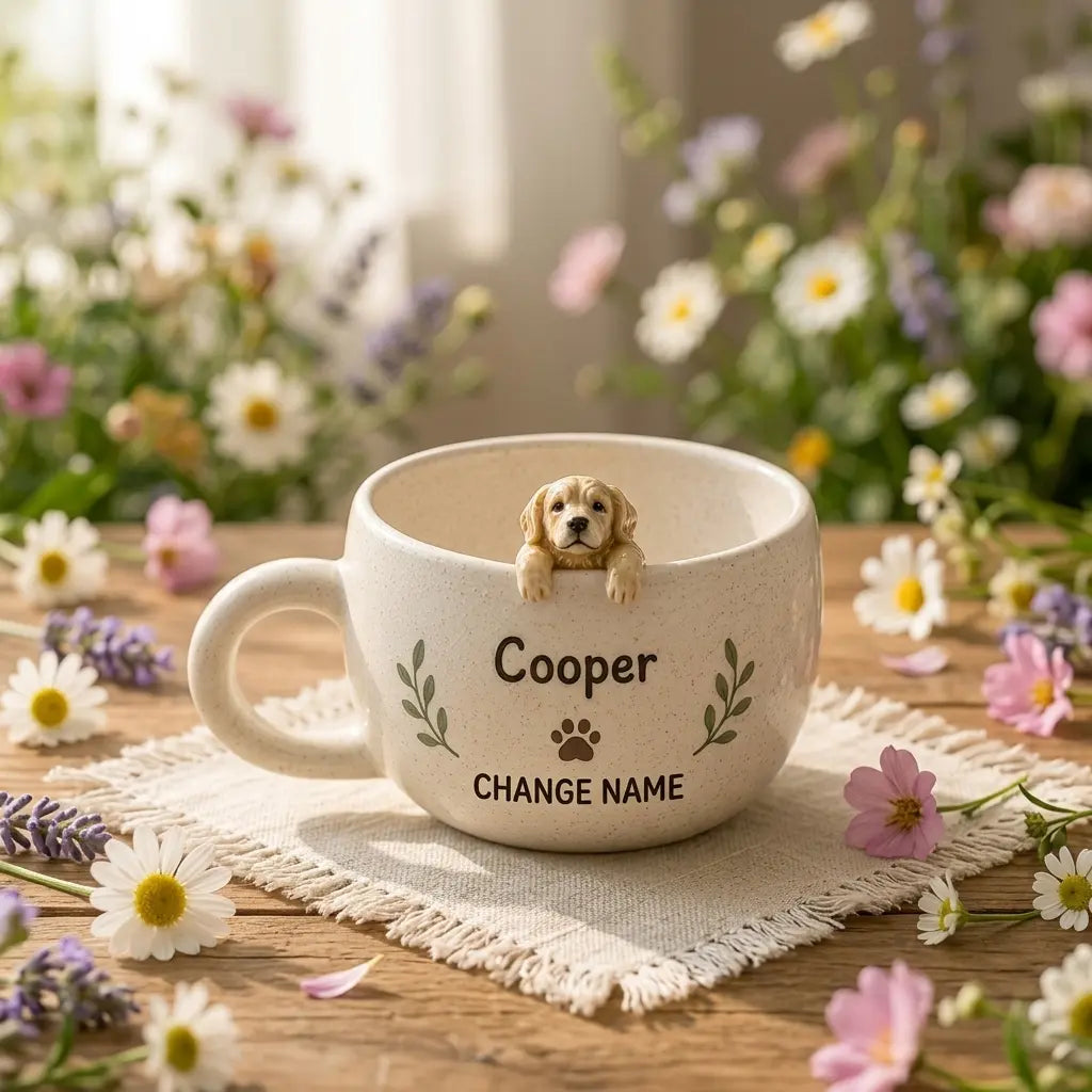 Personalized Ceramic Pet Mug, Peekaboo Dog Cat Design, Custom Name Coffee Cup Siporia