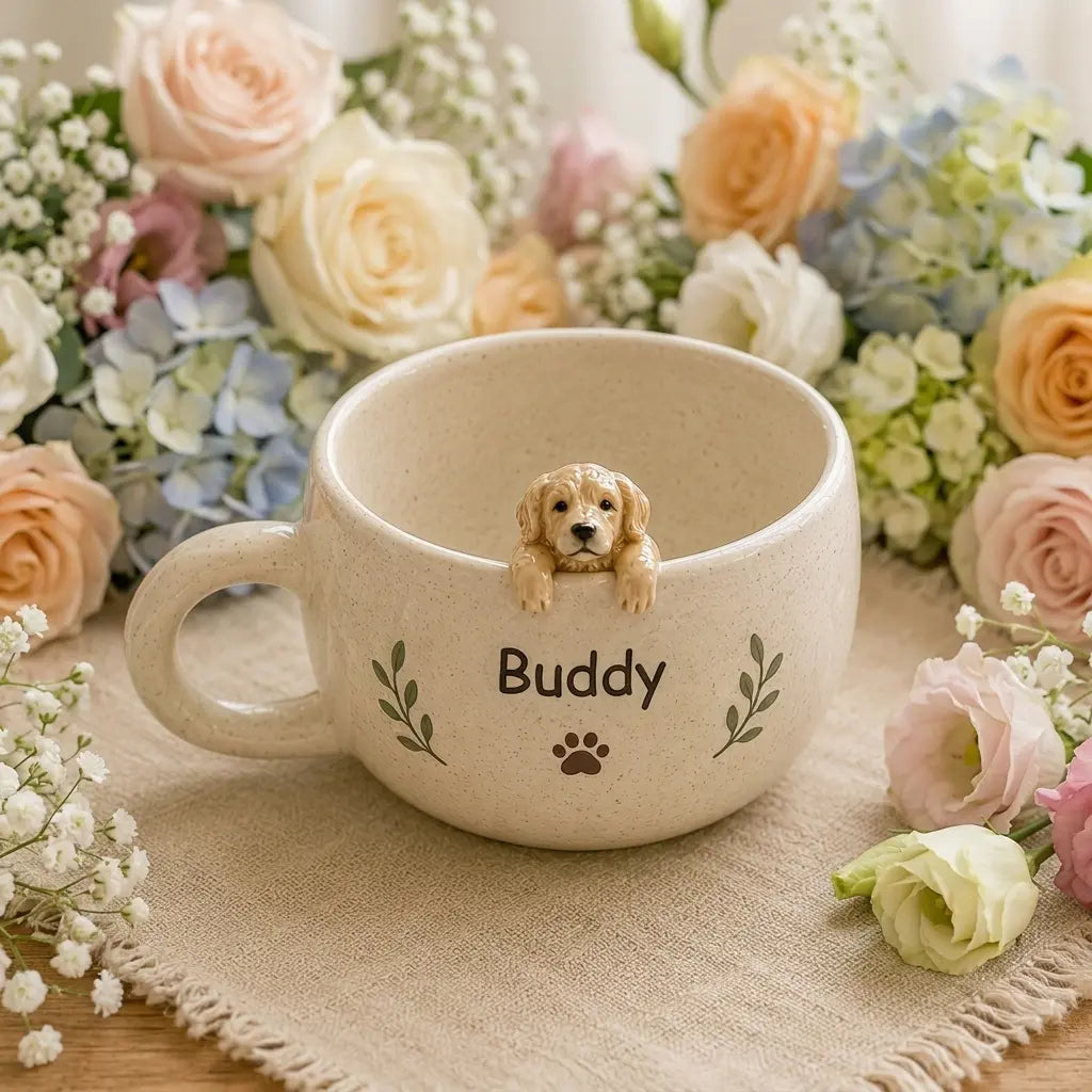 Personalized Ceramic Pet Mug, Peekaboo Dog Cat Design, Custom Name Coffee Cup Siporia