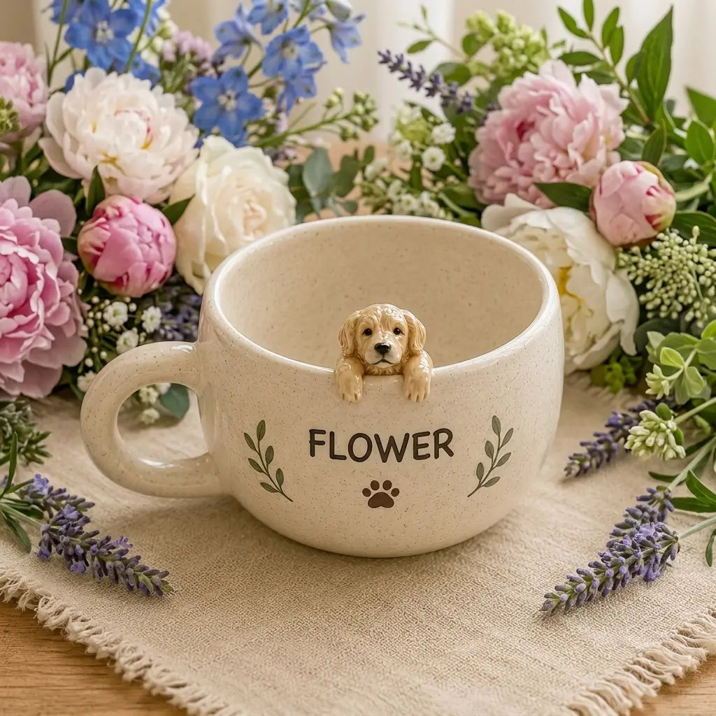 Personalized Ceramic Pet Mug, Peekaboo Dog Cat Design, Custom Name Coffee Cup Siporia