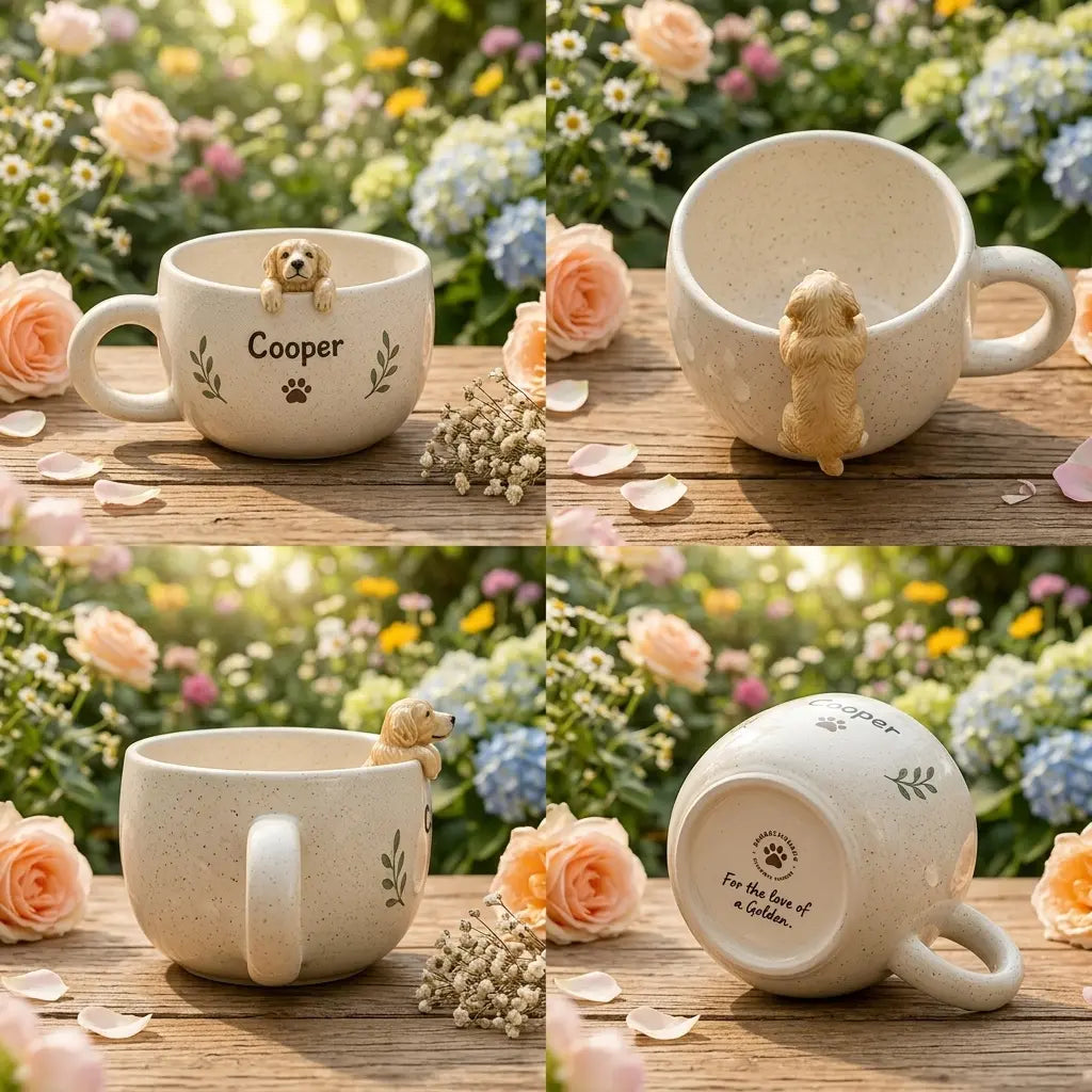Personalized Ceramic Pet Mug, Peekaboo Dog Cat Design, Custom Name Coffee Cup Siporia