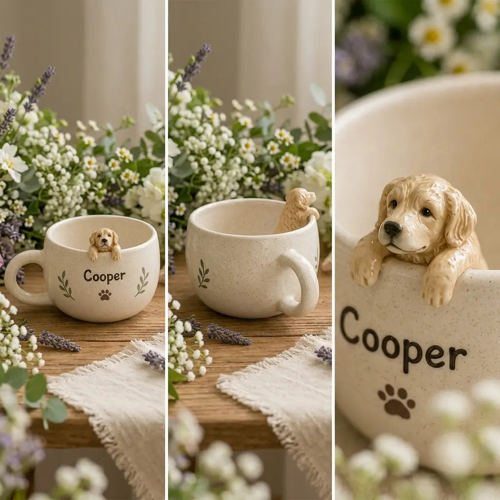 Personalized Ceramic Pet Mug, Peekaboo Dog Cat Design, Custom Name Coffee Cup Siporia