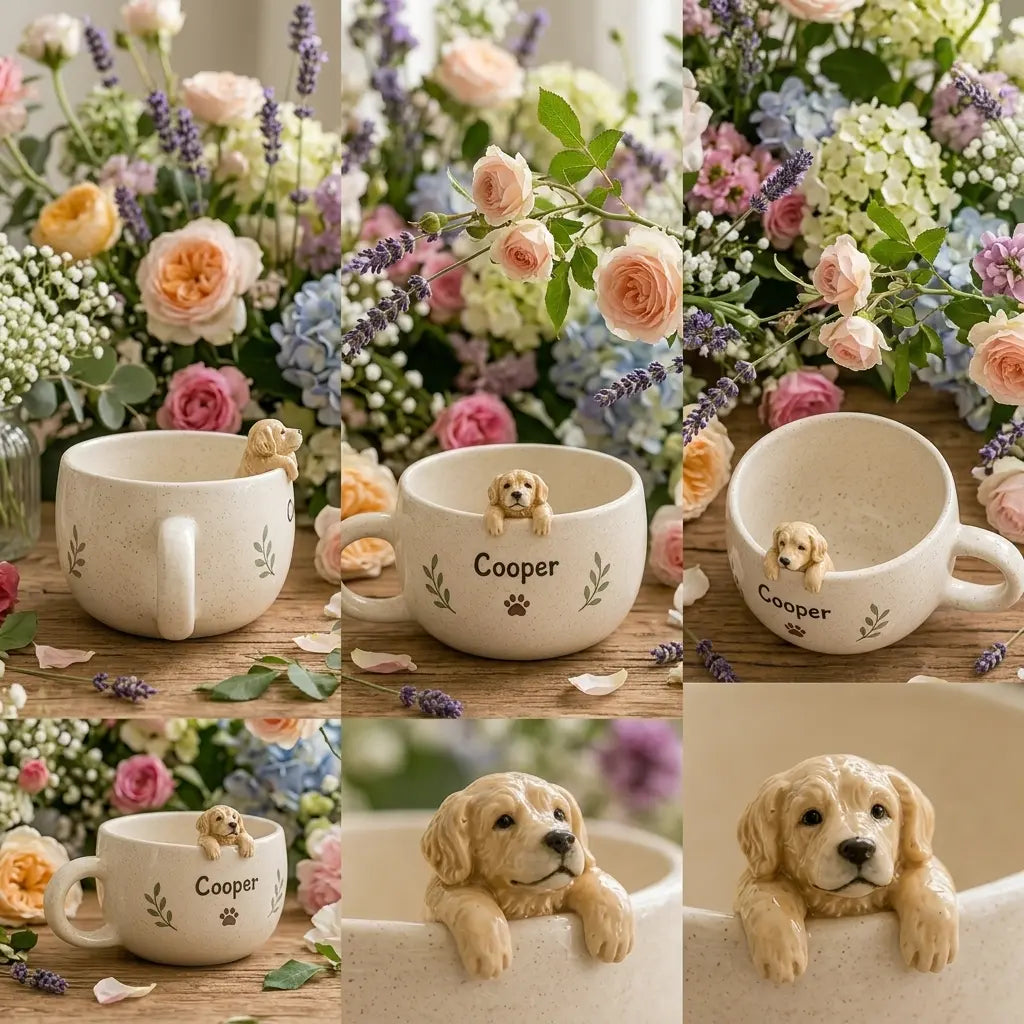 Personalized Ceramic Pet Mug, Peekaboo Dog Cat Design, Custom Name Coffee Cup Siporia