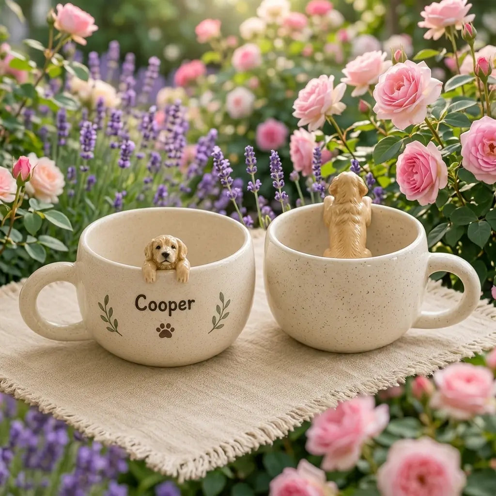 Personalized Ceramic Pet Mug, Peekaboo Dog Cat Design, Custom Name Coffee Cup Siporia
