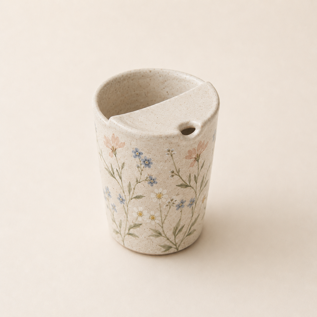 Hand-Painted Wildflower Ceramic Travel Mug, Handmade Pottery Tumbler with Sip Lid, Floral Coffee Cup, Gift for Her