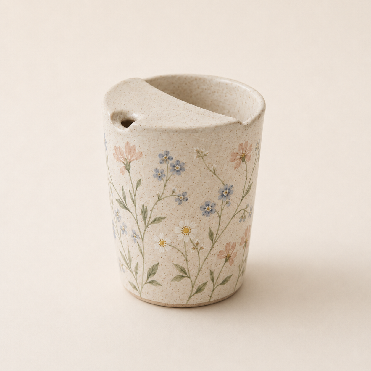 Hand-Painted Wildflower Ceramic Travel Mug, Handmade Pottery Tumbler with Sip Lid, Floral Coffee Cup, Gift for Her