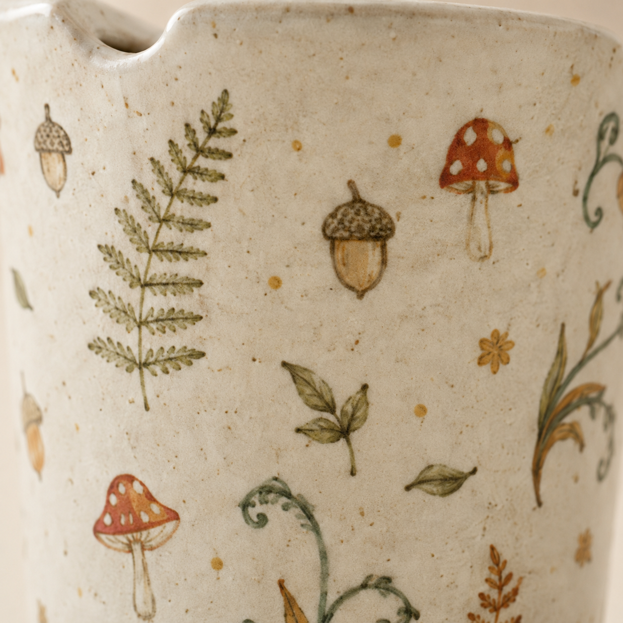 Hand-Painted Mushroom Ceramic Travel Mug, Handmade Woodland Pottery Tumbler with Sip Lid, Cottagecore Coffee Cup