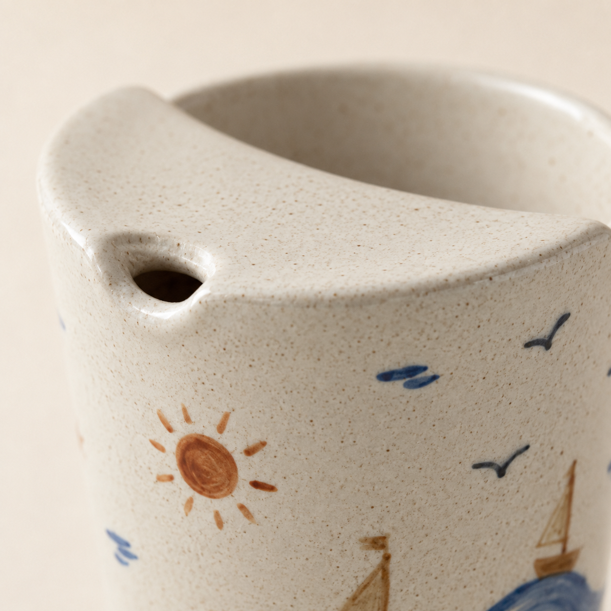 Hand-Painted Coastal Ceramic Travel Mug, Handmade Sailboat Pottery Tumbler with Sip Lid, Ocean Wave Coffee Cup