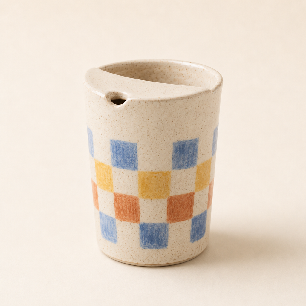 Hand-Painted Checker Ceramic Travel Mug, Colorful Pottery Tumbler with Sip Lid, Retro Checkered Coffee Cup
