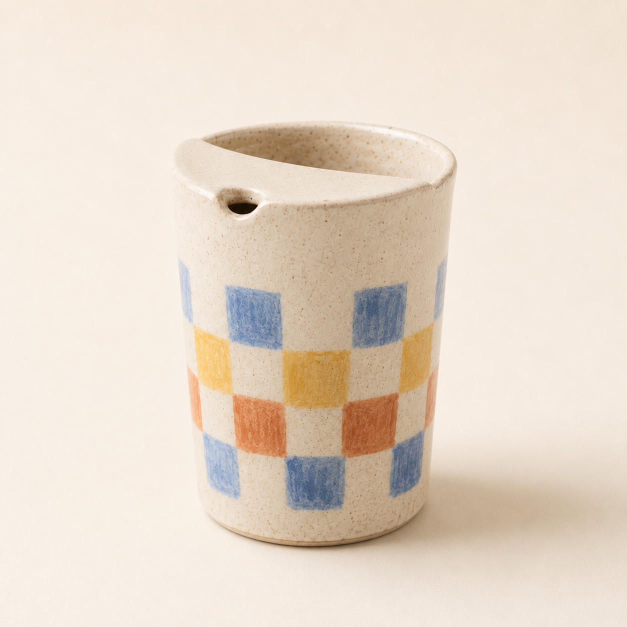 Hand-Painted Checker Ceramic Travel Mug, Colorful Pottery Tumbler with Sip Lid, Retro Checkered Coffee Cup