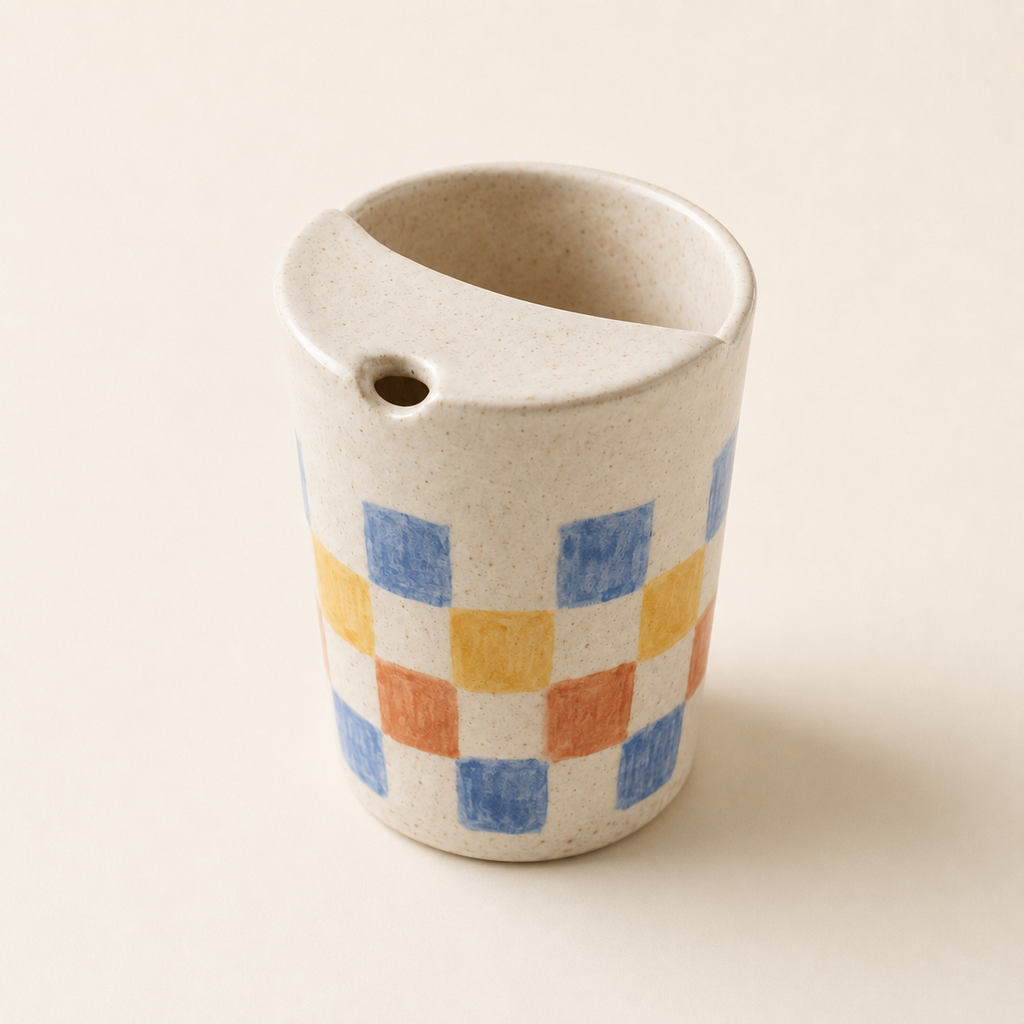 Hand-Painted Checker Ceramic Travel Mug, Colorful Pottery Tumbler with Sip Lid, Retro Checkered Coffee Cup