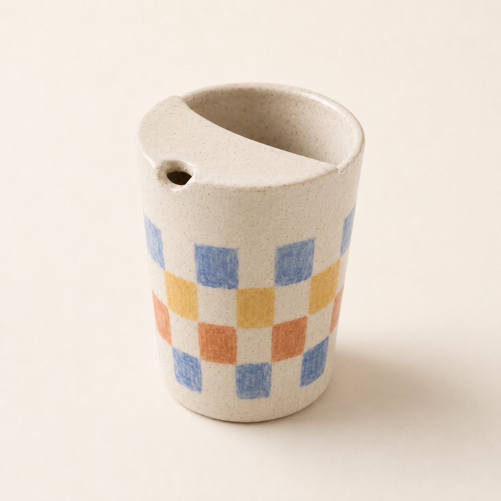 Hand-Painted Checker Ceramic Travel Mug, Colorful Pottery Tumbler with Sip Lid, Retro Checkered Coffee Cup
