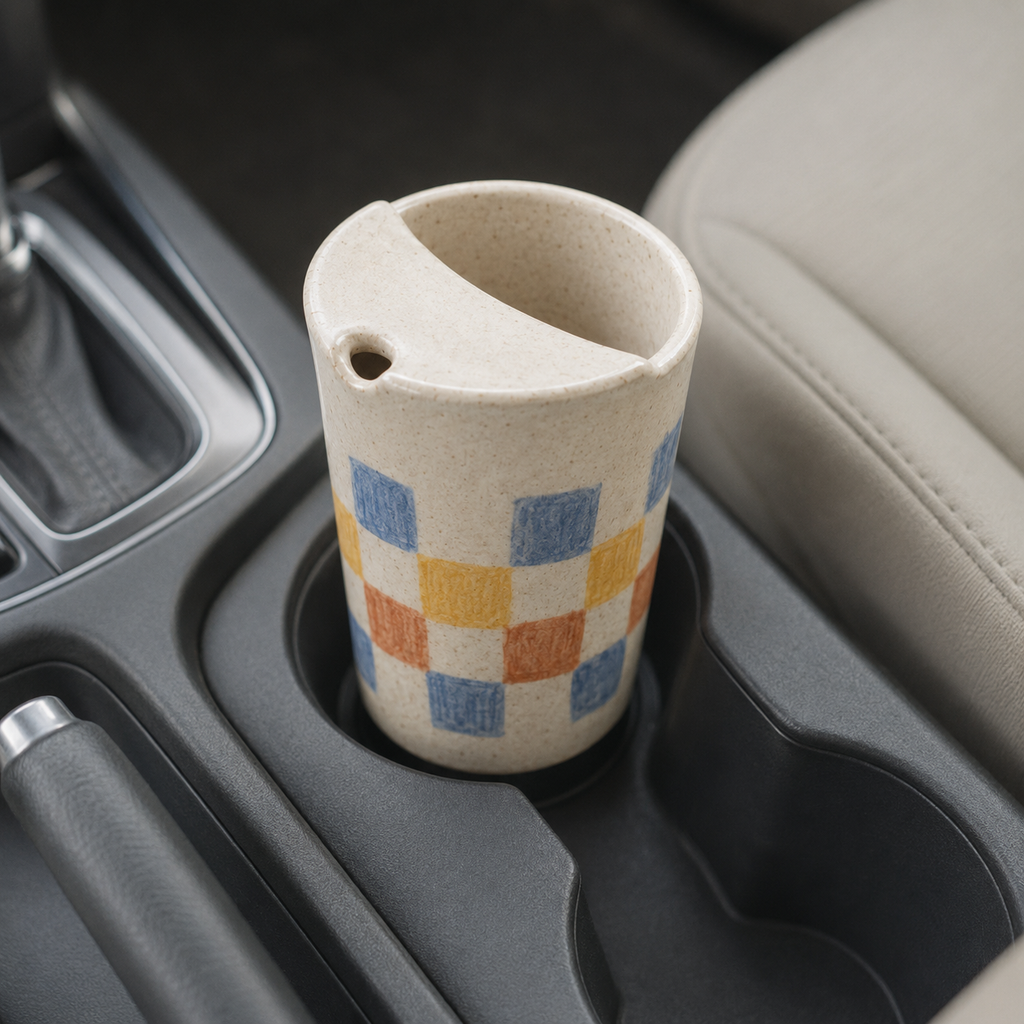 Hand-Painted Checker Ceramic Travel Mug, Colorful Pottery Tumbler with Sip Lid, Retro Checkered Coffee Cup