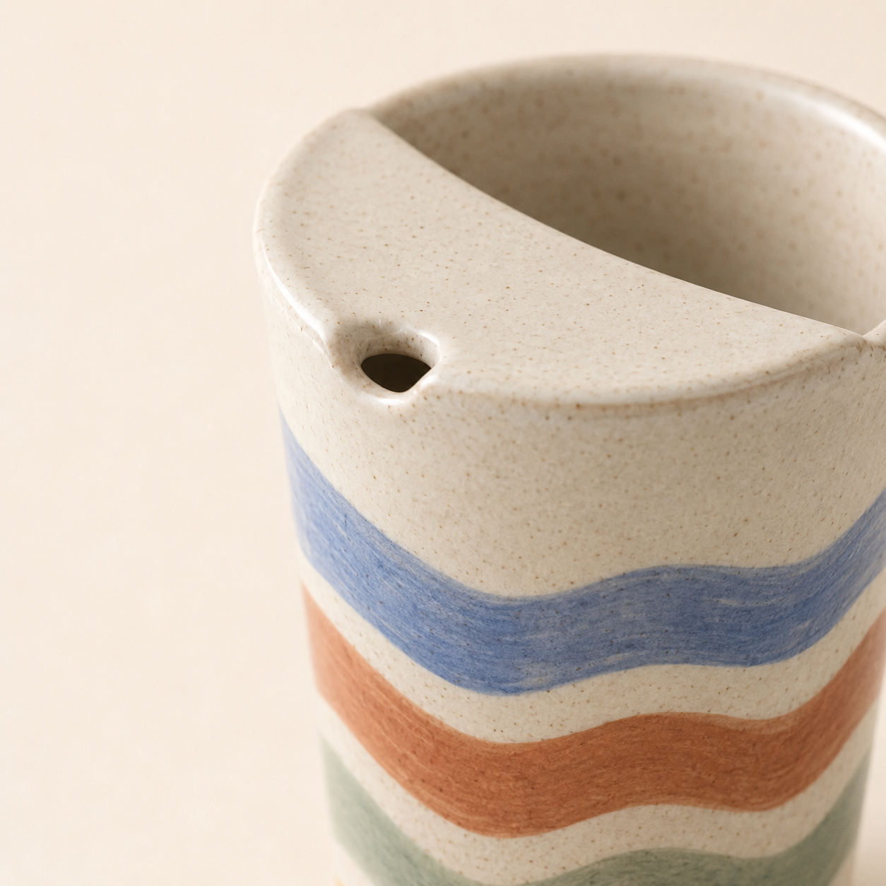 Hand-Painted Wavy Stripe Ceramic Travel Mug, Colorful Pottery Tumbler with Sip Lid, Retro Coffee Cup