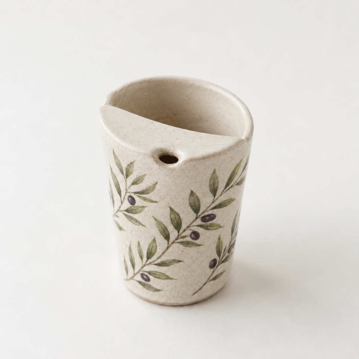 Hand Painted Olive Branch Ceramic Travel Mug, Botanical Pottery Tumbler with Sip Opening, Mediterranean Coffee Cup