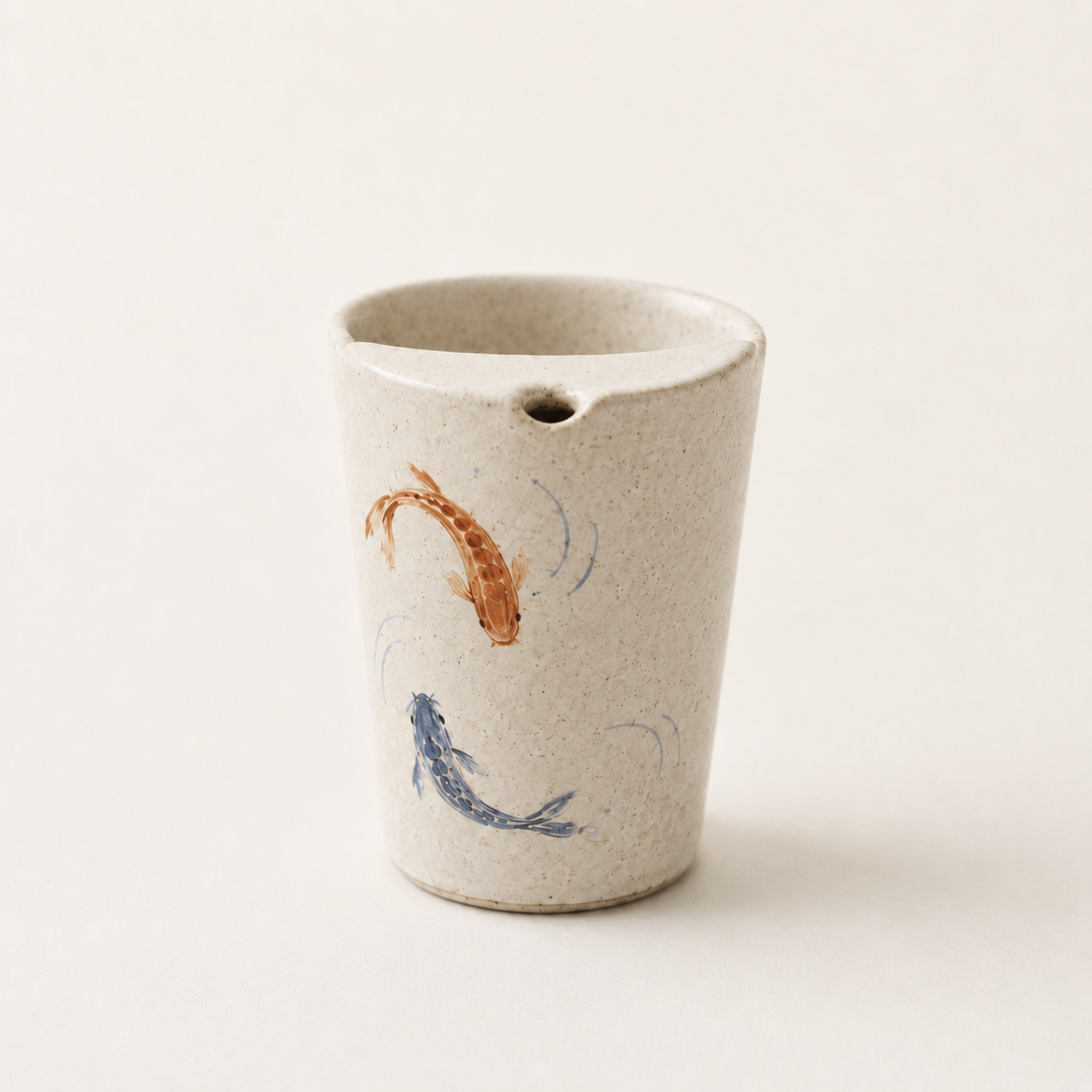 Hand Painted Koi Fish Ceramic Travel Mug, Japanese Pottery Tumbler with Sip Opening, Minimal Fish Coffee Cup