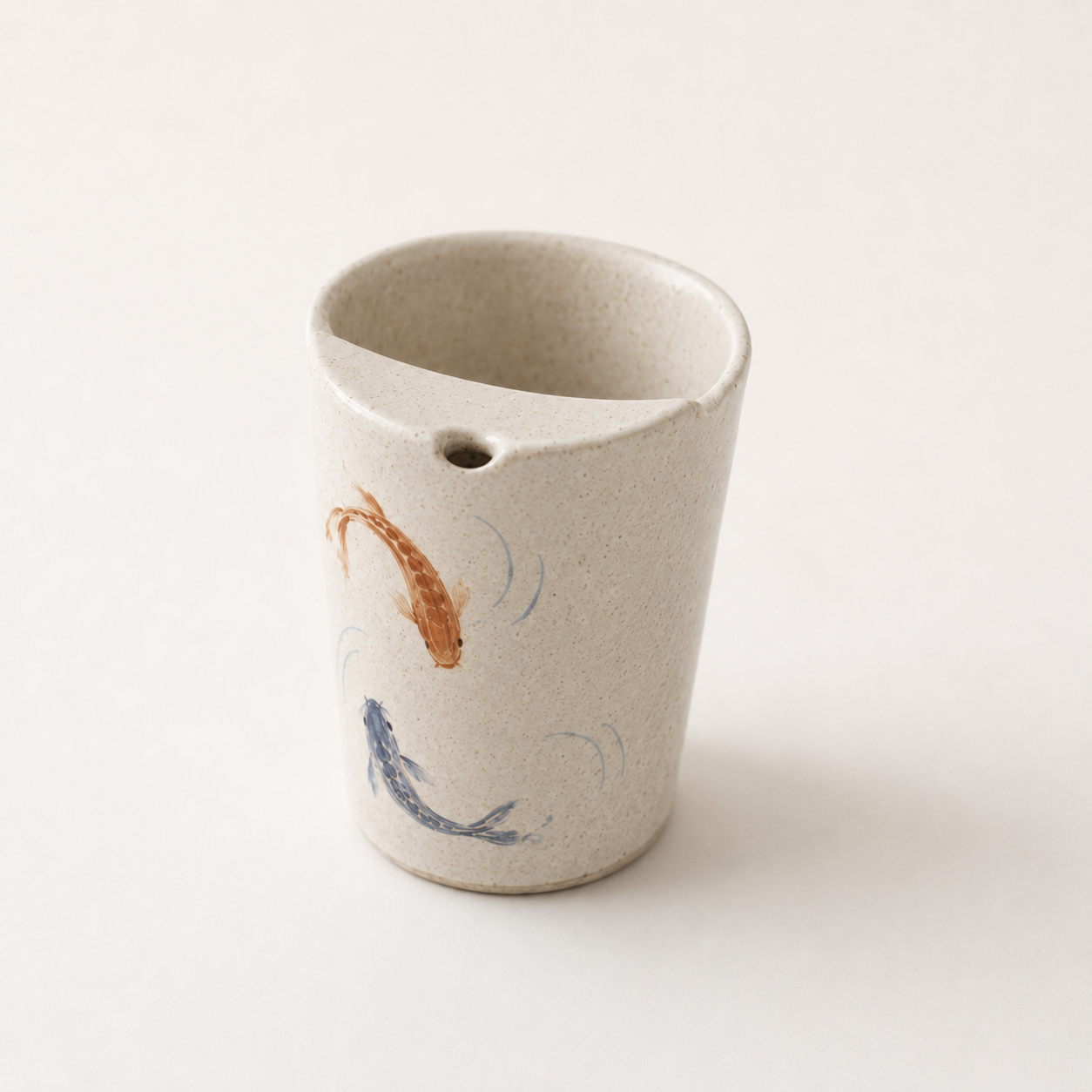 Hand Painted Koi Fish Ceramic Travel Mug, Japanese Pottery Tumbler with Sip Opening, Minimal Fish Coffee Cup