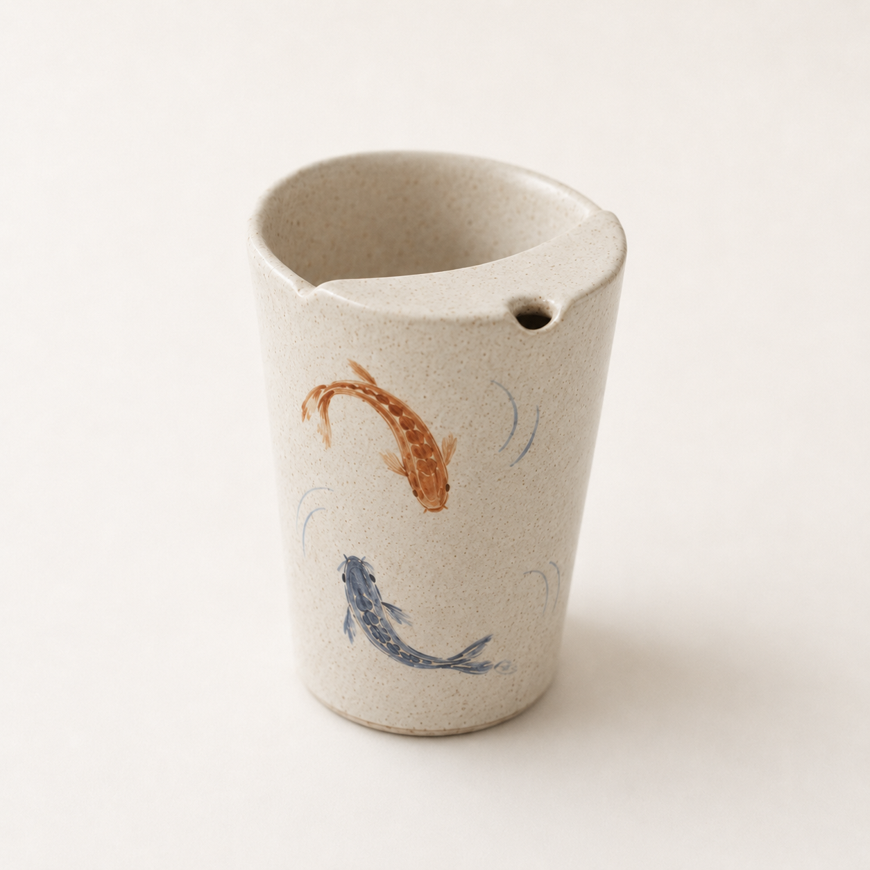 Hand Painted Koi Fish Ceramic Travel Mug, Japanese Pottery Tumbler with Sip Opening, Minimal Fish Coffee Cup