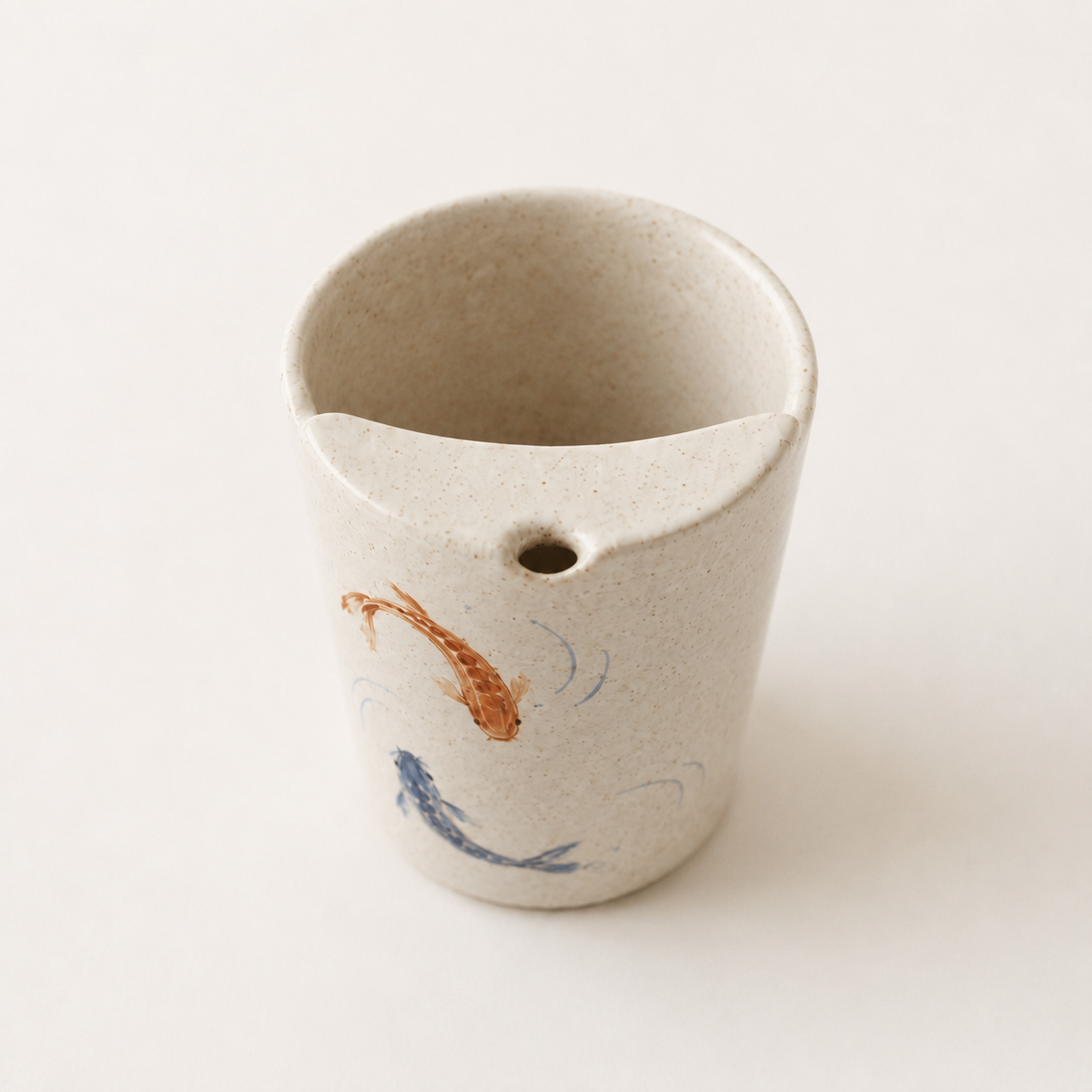 Hand Painted Koi Fish Ceramic Travel Mug, Japanese Pottery Tumbler with Sip Opening, Minimal Fish Coffee Cup