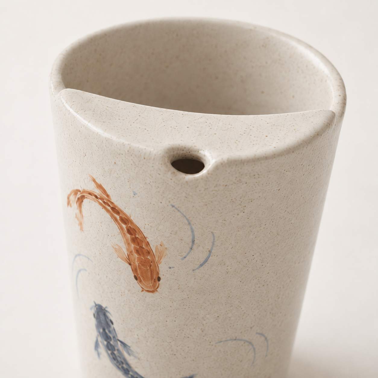 Hand Painted Koi Fish Ceramic Travel Mug, Japanese Pottery Tumbler with Sip Opening, Minimal Fish Coffee Cup