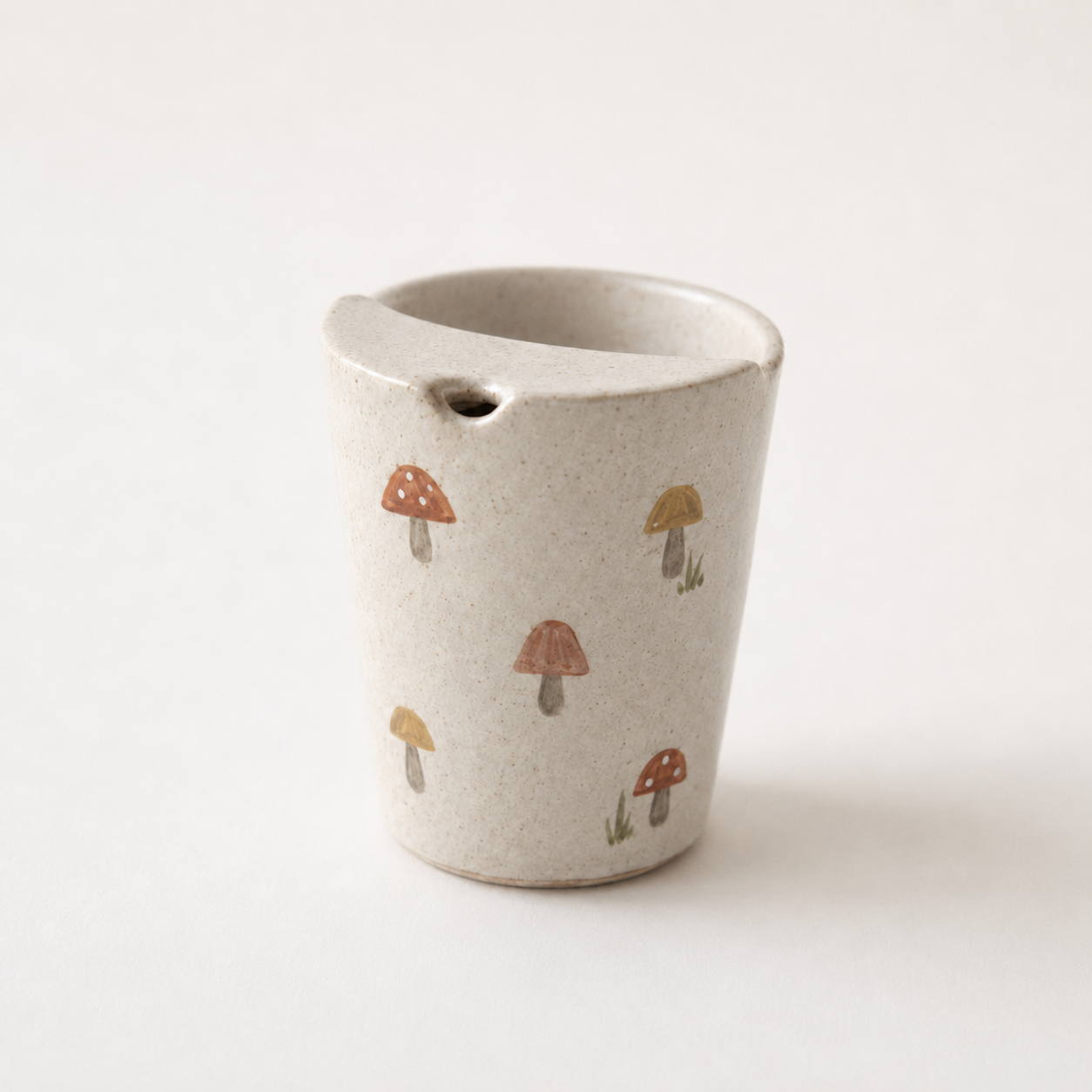 Hand Painted Mushroom Ceramic Travel Mug, Woodland Pottery Tumbler with Sip Opening, Cottagecore Coffee Cup