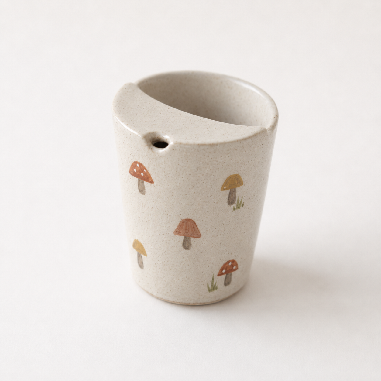 Hand Painted Mushroom Ceramic Travel Mug, Woodland Pottery Tumbler with Sip Opening, Cottagecore Coffee Cup