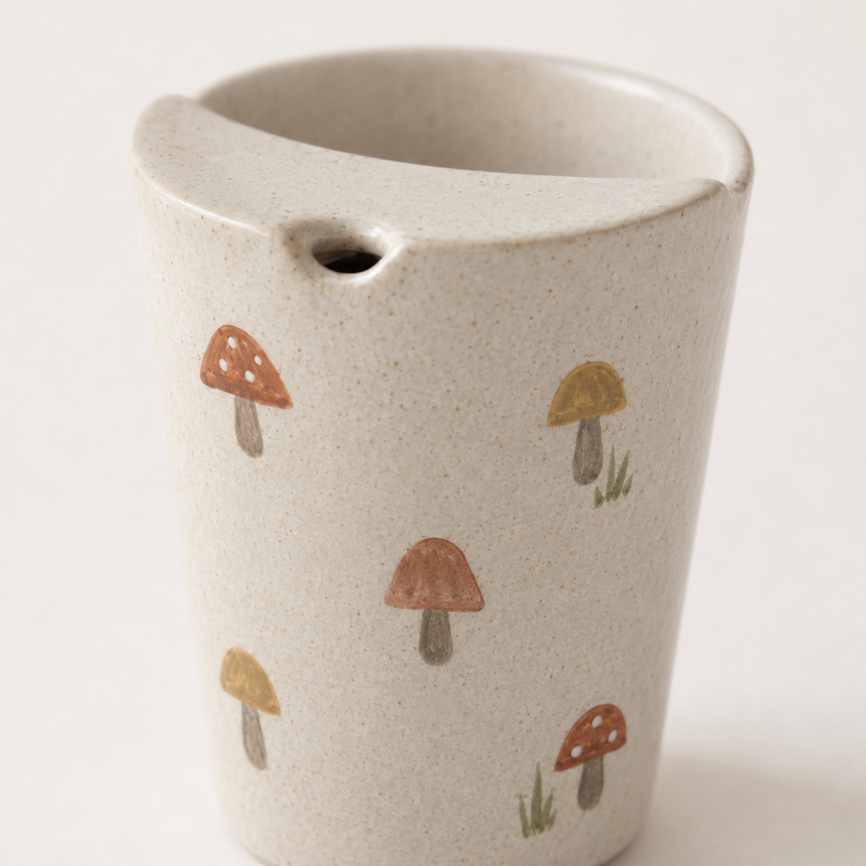 Hand Painted Mushroom Ceramic Travel Mug, Woodland Pottery Tumbler with Sip Opening, Cottagecore Coffee Cup