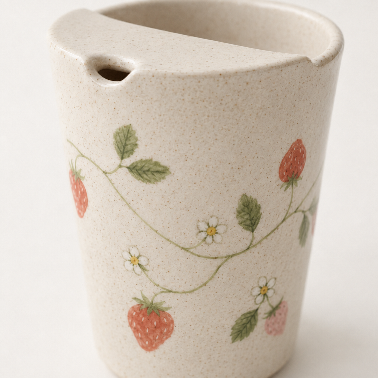 Hand Painted Strawberry Ceramic Travel Mug, Cottagecore Pottery Tumbler with Sip Opening, Fruit Coffee Cup