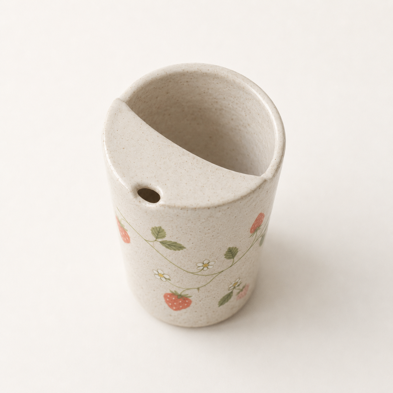 Hand Painted Strawberry Ceramic Travel Mug, Cottagecore Pottery Tumbler with Sip Opening, Fruit Coffee Cup
