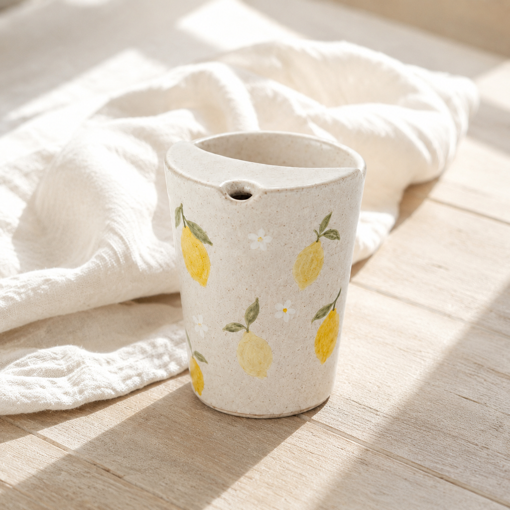 Hand-Painted Lemon Ceramic Travel Mug