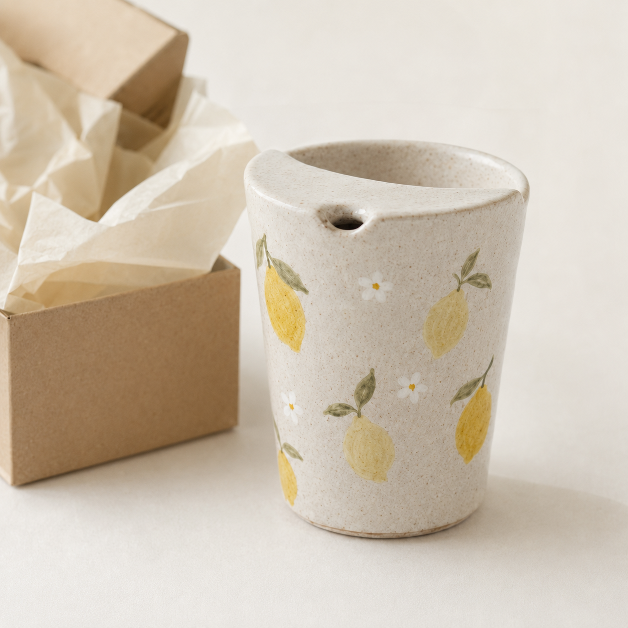 Hand-Painted Lemon Ceramic Travel Mug