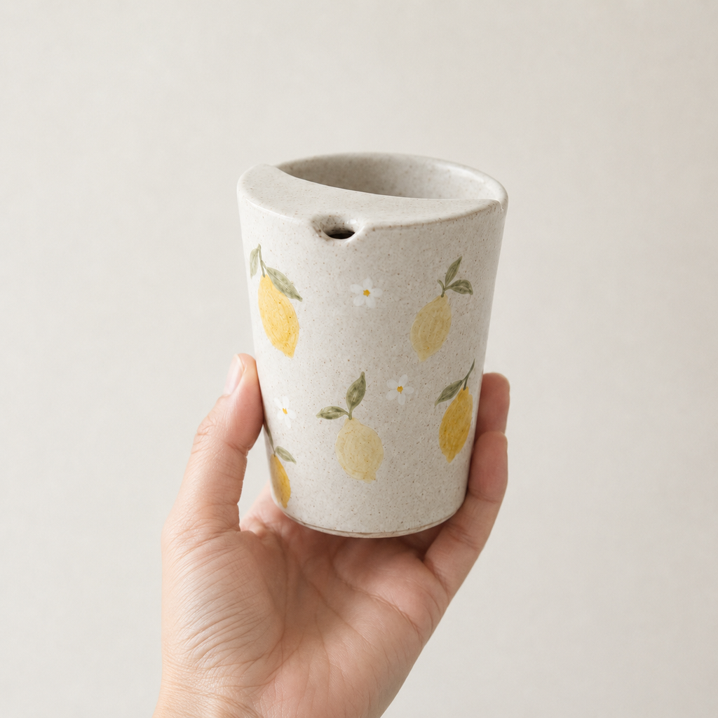 Hand-Painted Lemon Ceramic Travel Mug