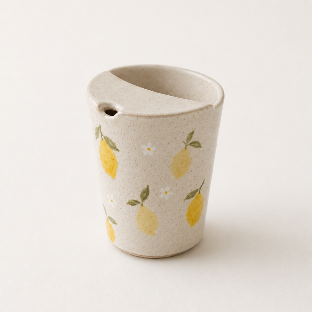 Hand-Painted Lemon Ceramic Travel Mug