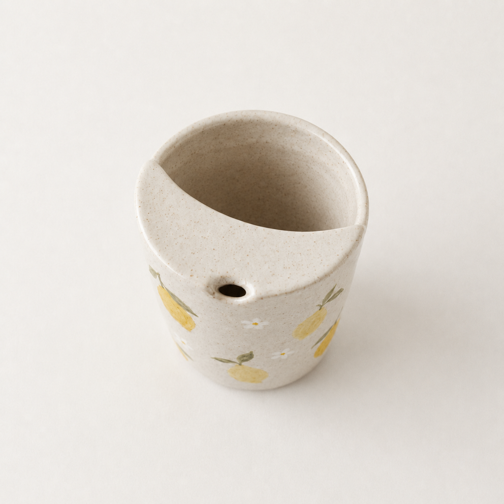 Hand-Painted Lemon Ceramic Travel Mug