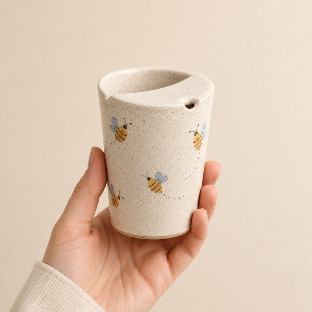 Hand-Painted Honeybee Ceramic Travel Mug