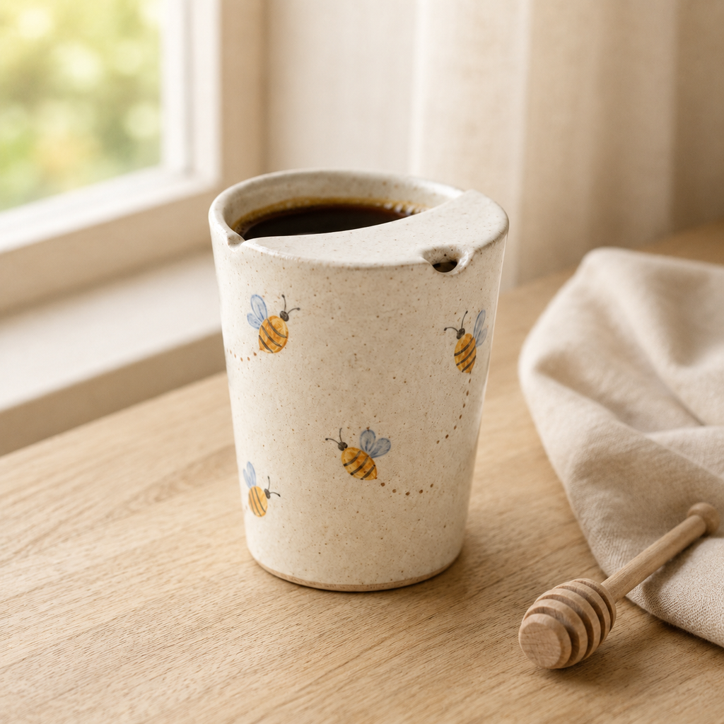 Hand-Painted Honeybee Ceramic Travel Mug