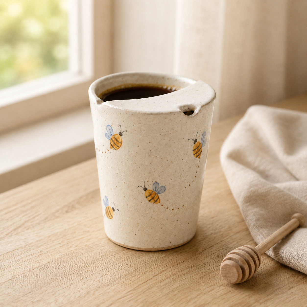 Hand-Painted Honeybee Ceramic Travel Mug