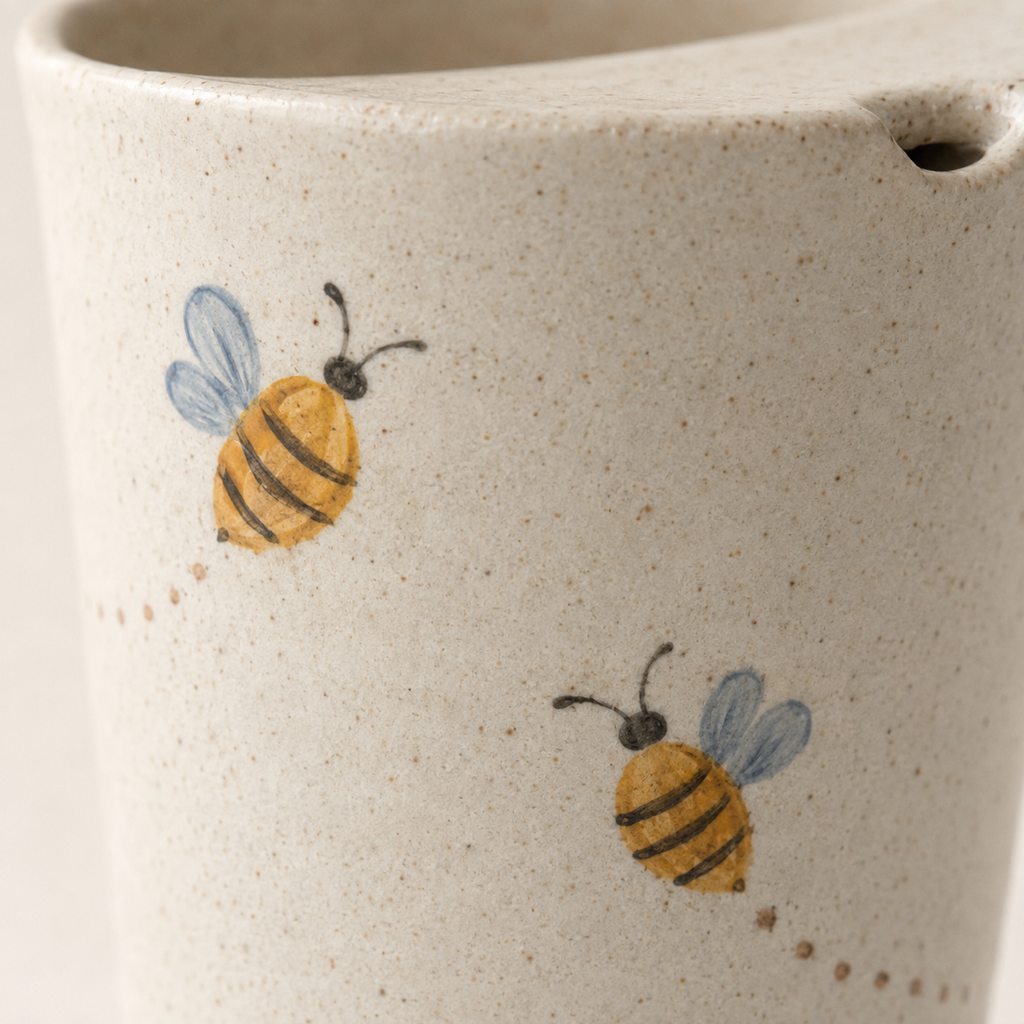 Hand-Painted Honeybee Ceramic Travel Mug