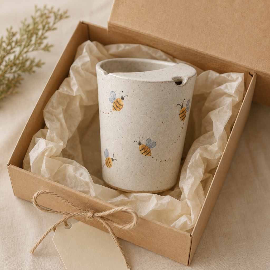 Hand-Painted Honeybee Ceramic Travel Mug