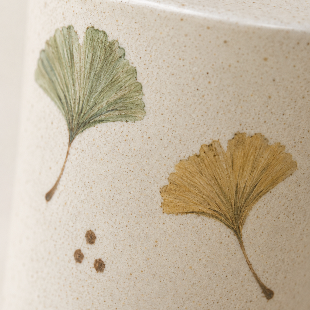 Hand-Painted Ginkgo Leaf Ceramic Travel Mug