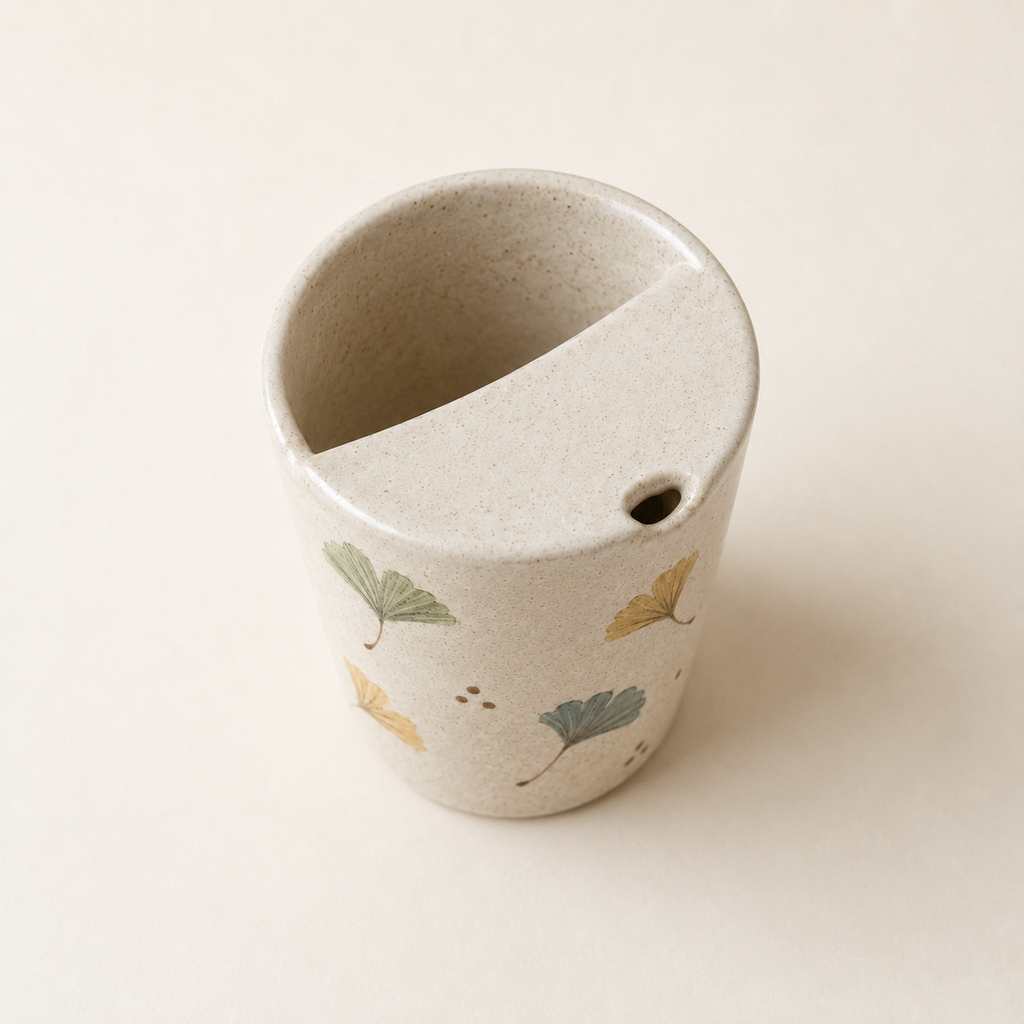 Hand-Painted Ginkgo Leaf Ceramic Travel Mug
