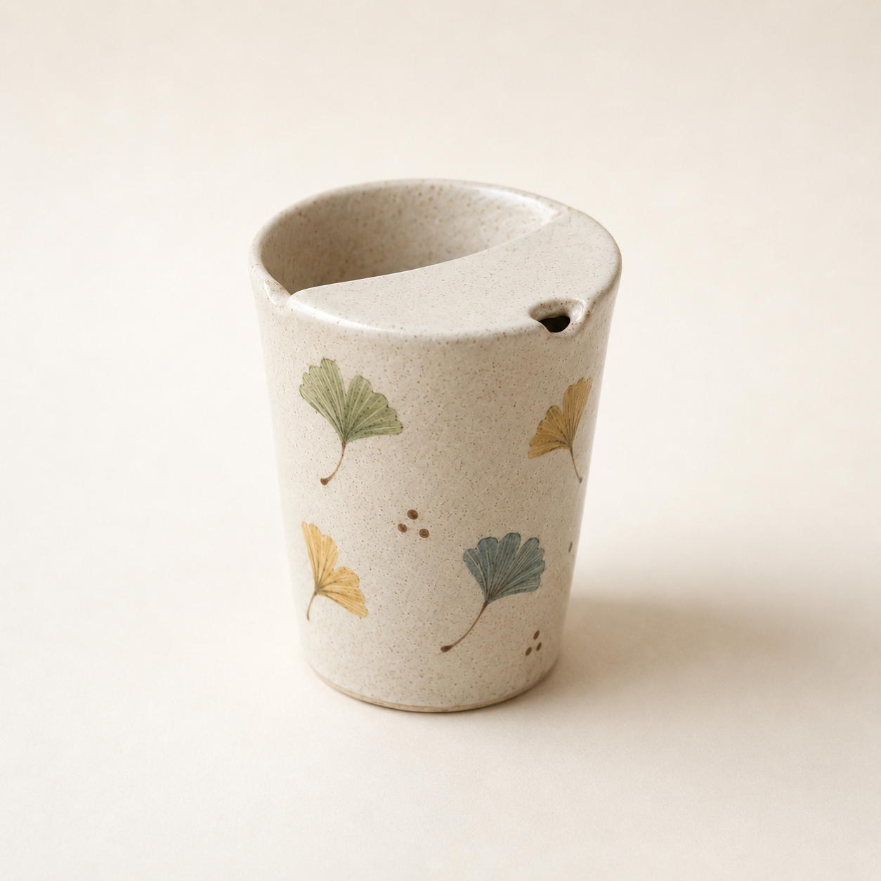 Hand-Painted Ginkgo Leaf Ceramic Travel Mug