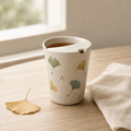 Hand-Painted Ginkgo Leaf Ceramic Travel Mug
