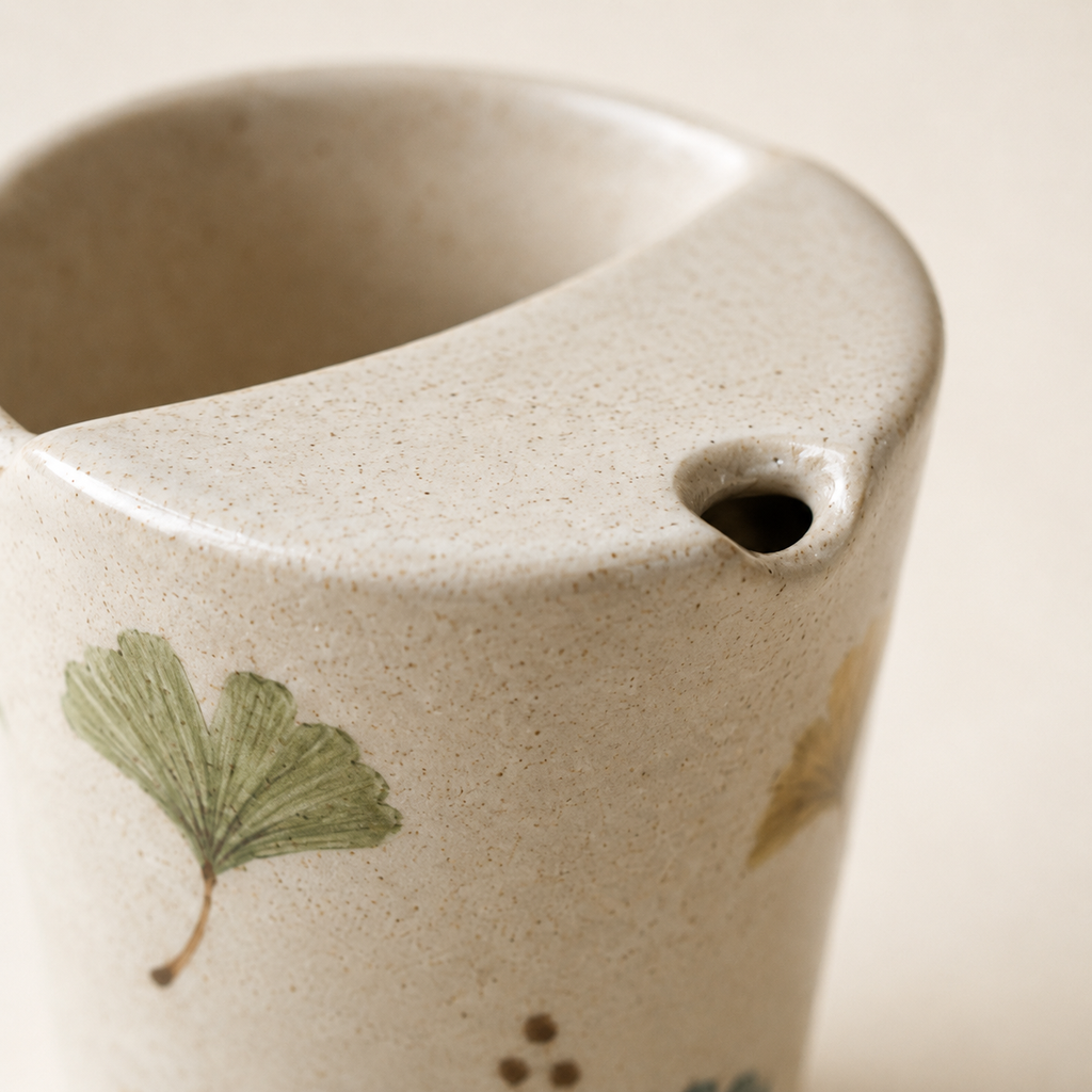 Hand-Painted Ginkgo Leaf Ceramic Travel Mug