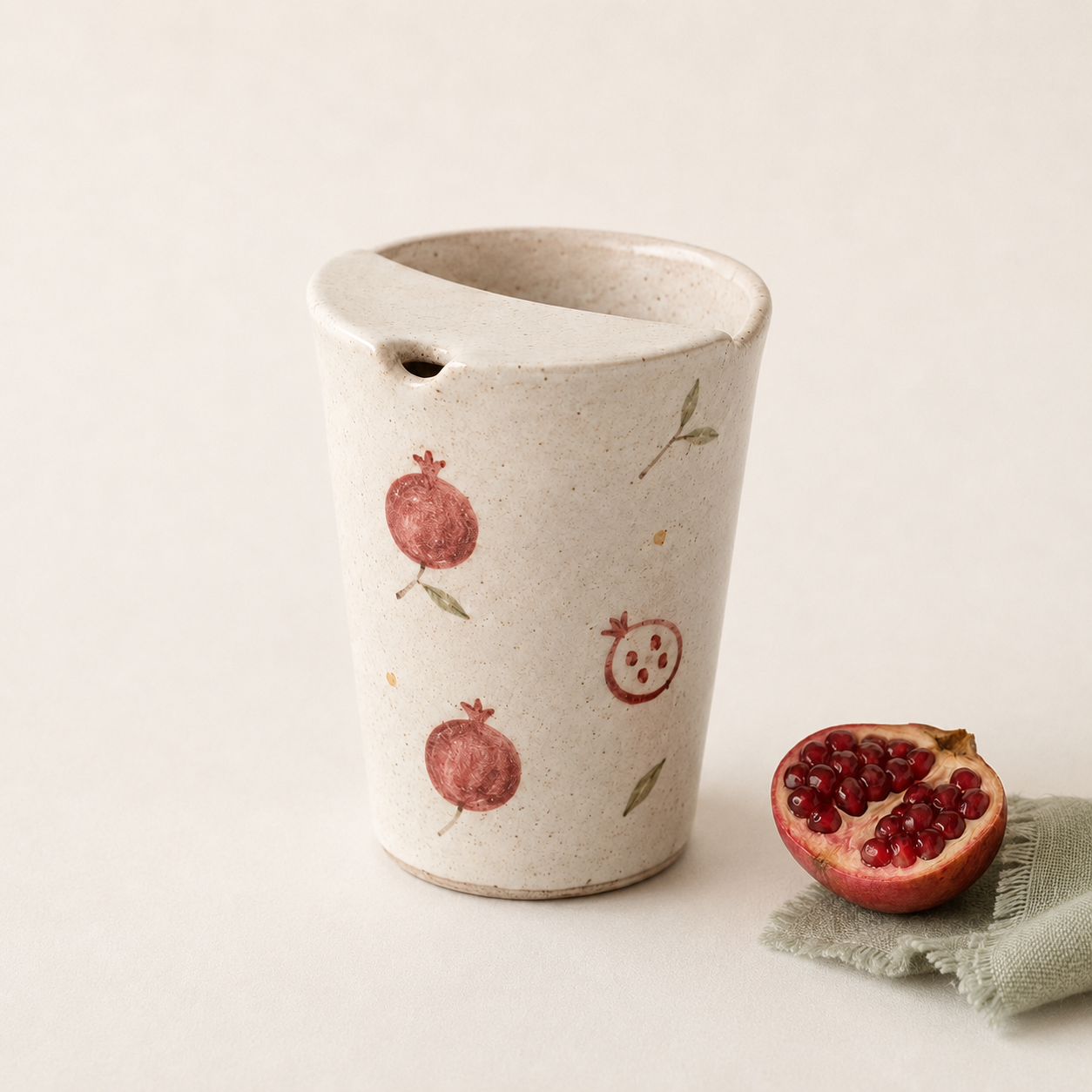 Hand-Painted Pomegranate Ceramic Mug with Sip Lid