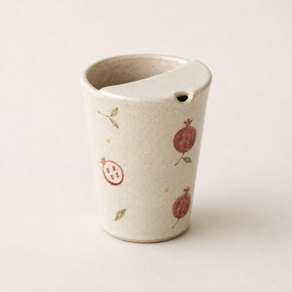 Hand-Painted Pomegranate Ceramic Mug with Sip Lid