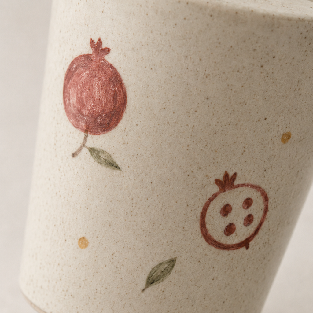 Hand-Painted Pomegranate Ceramic Mug with Sip Lid